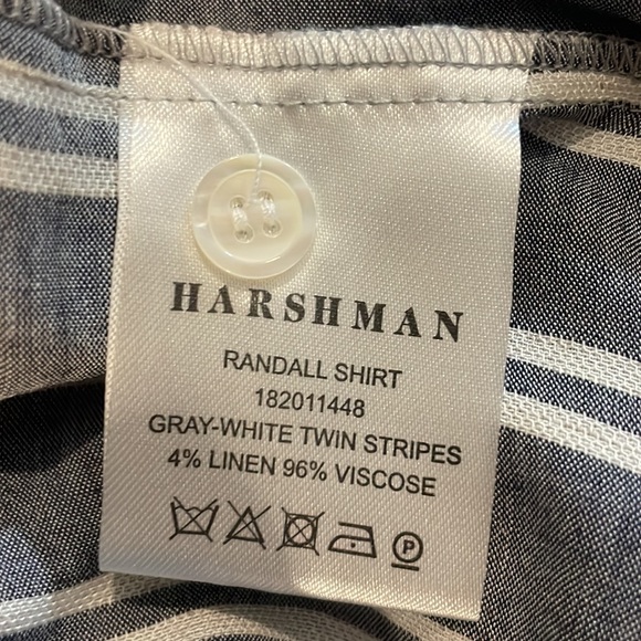 Harshman Randall Grey White Twin Striped Oversized Button Down Blouse Size Small - Picture 14 of 15